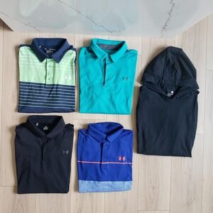 Under Armour Shirt Lot 5 Mens XL Multicolor HeatGear Striped Golf Polo Tops